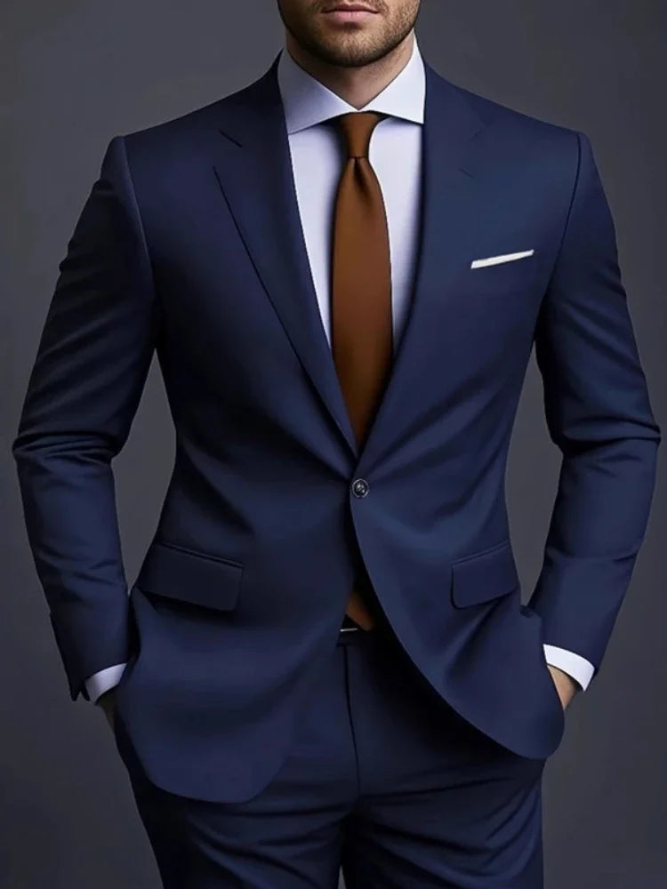 Men's Business Casual Wedding Suit Black Two-Piece Set with Waistcoat