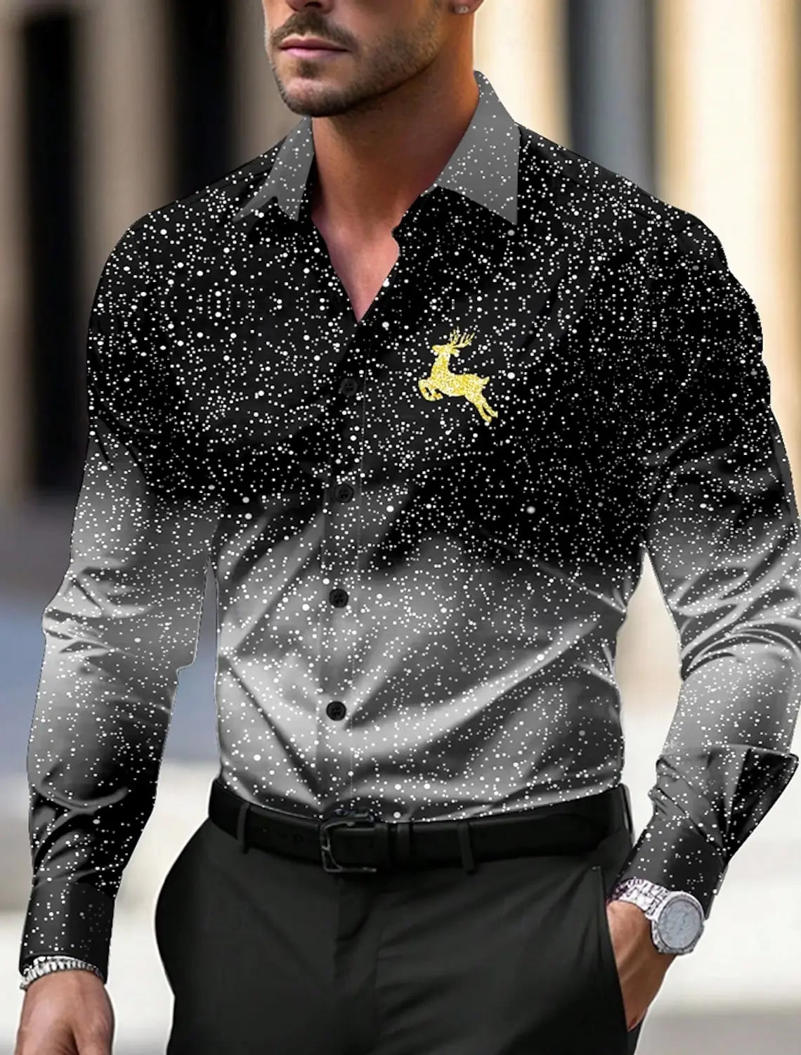 Christmas Theme Men's Christmas Scene Printed Shirts Snowflake Graphics Casual   Long Sleeve shirts