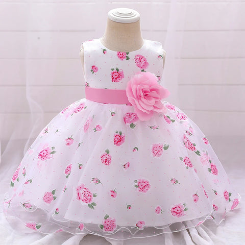 Toddler White Flower Baptism Dress For Baby Girls Newborn First 1st Birthday Party Flower Lace Wedding Dresses Christening Gown