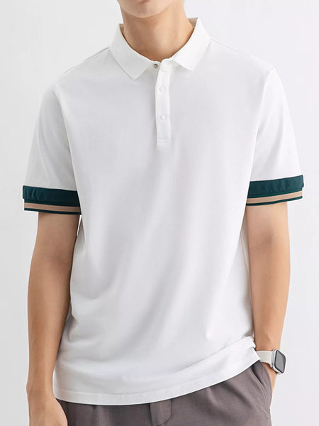 Men's Plus Size Button Detail Striped Cuff Polo