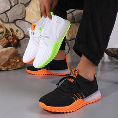 [Couple's Striped Sports Shoes] Breathable Couple's Striped Low Top Lace Up Casual FabInsole, Rubber and