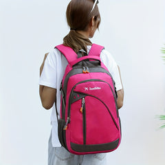 Bright Pink Casual Sports Backpack - Trendy Large Capacity Adjustable Travel Bag with Multiple Compartments, Durable Oxford Material, Perfect for Outdoor Adventures & Daily Use