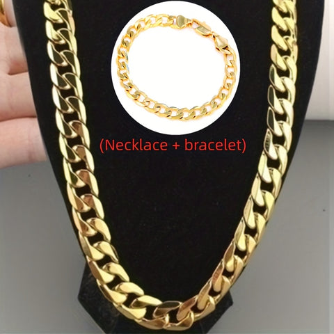 2pcs 2-Piece Men's 18K Gold Plated Necklace & Bracelet Set