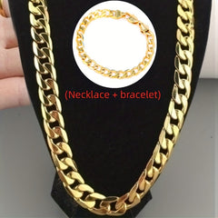 2pcs 2-Piece Men's 18K Gold Plated Necklace & Bracelet Set