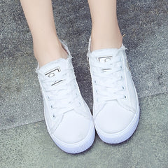 Women'S Casual Round Toe Solid Color Canvas Shoes, Small White,