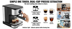 SucceBuy Espresso Machine 15 Bar Coffee and Espresso Maker w/ Milk Frother Steam Wand Professional Semi-Automatic Coffee Machine