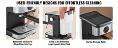 SucceBuy Espresso Machine 15 Bar Coffee and Espresso Maker w/ Milk Frother Steam Wand Professional Semi-Automatic Coffee Machine
