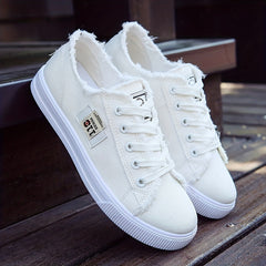 Women'S Casual Round Toe Solid Color Canvas Shoes, Small White,