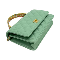 CHANEL  Quilted Lambskin Logo Top Handle Wallet on Chain