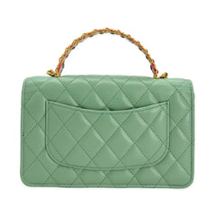 CHANEL  Quilted Lambskin Logo Top Handle Wallet on Chain