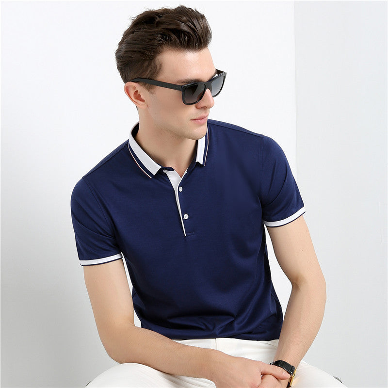 Short-sleeved T-shirt Men's Summer Thin Ice Mercerized Cotton Solid Color Fashion
