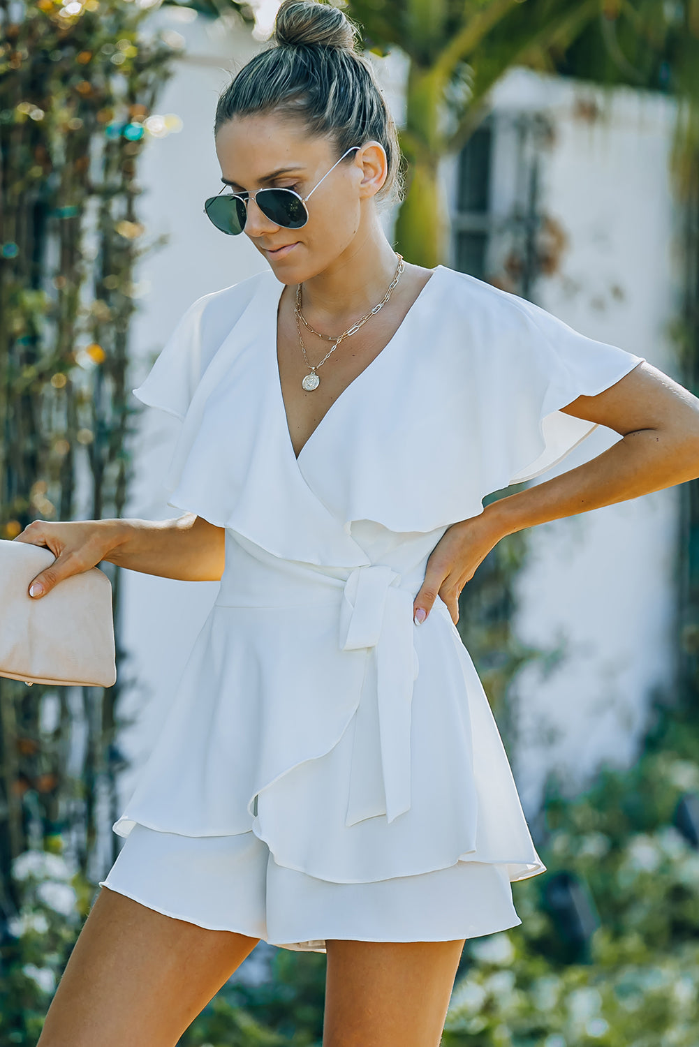 Tie-Waist Surplice Layered Romper - Women & Men Fashion Store | JL Fashion Store