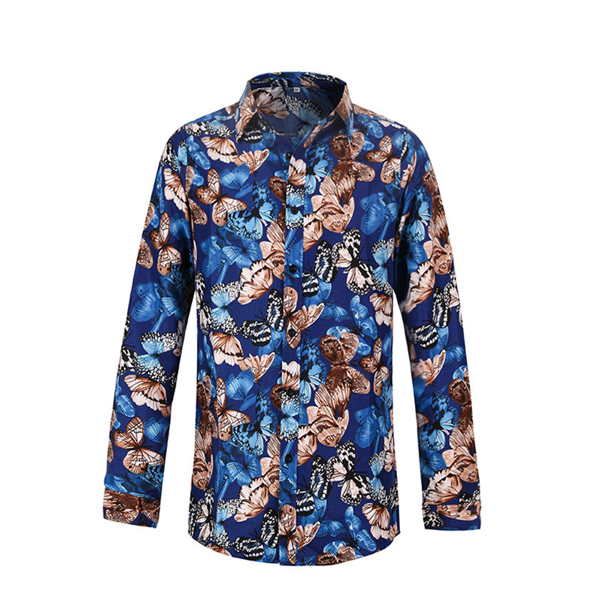 Spring new men's casual long-sleeved floral shirt