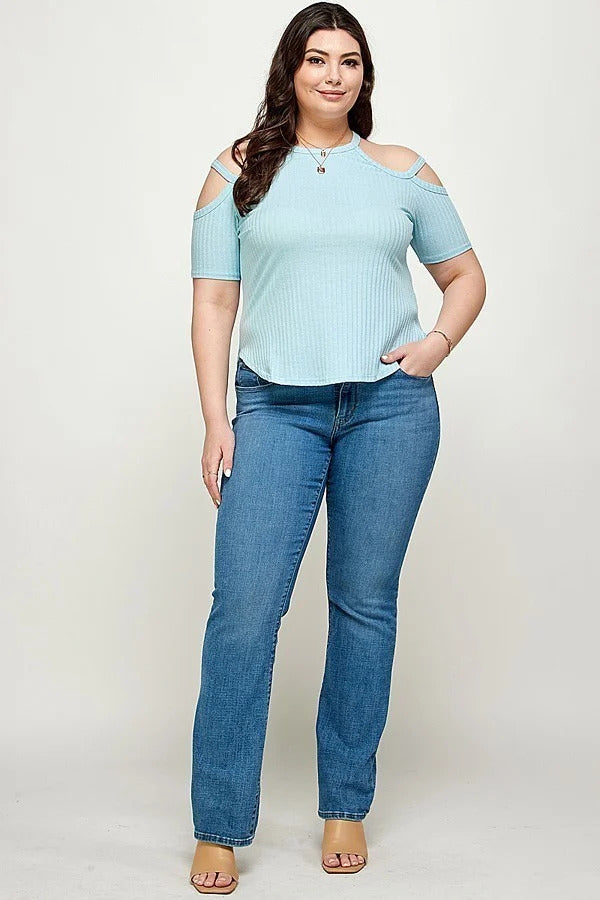 Plus Size, Solid Ribbed Cold Shoulder Top - Women & Men Fashion Store | JL Fashion Store