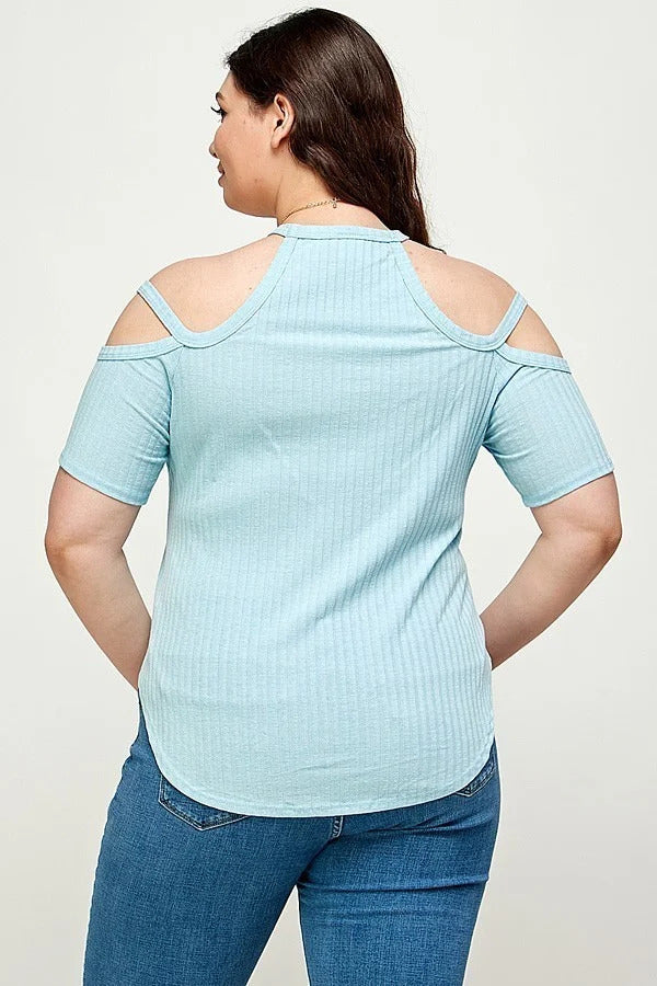 Plus Size, Solid Ribbed Cold Shoulder Top - Women & Men Fashion Store | JL Fashion Store