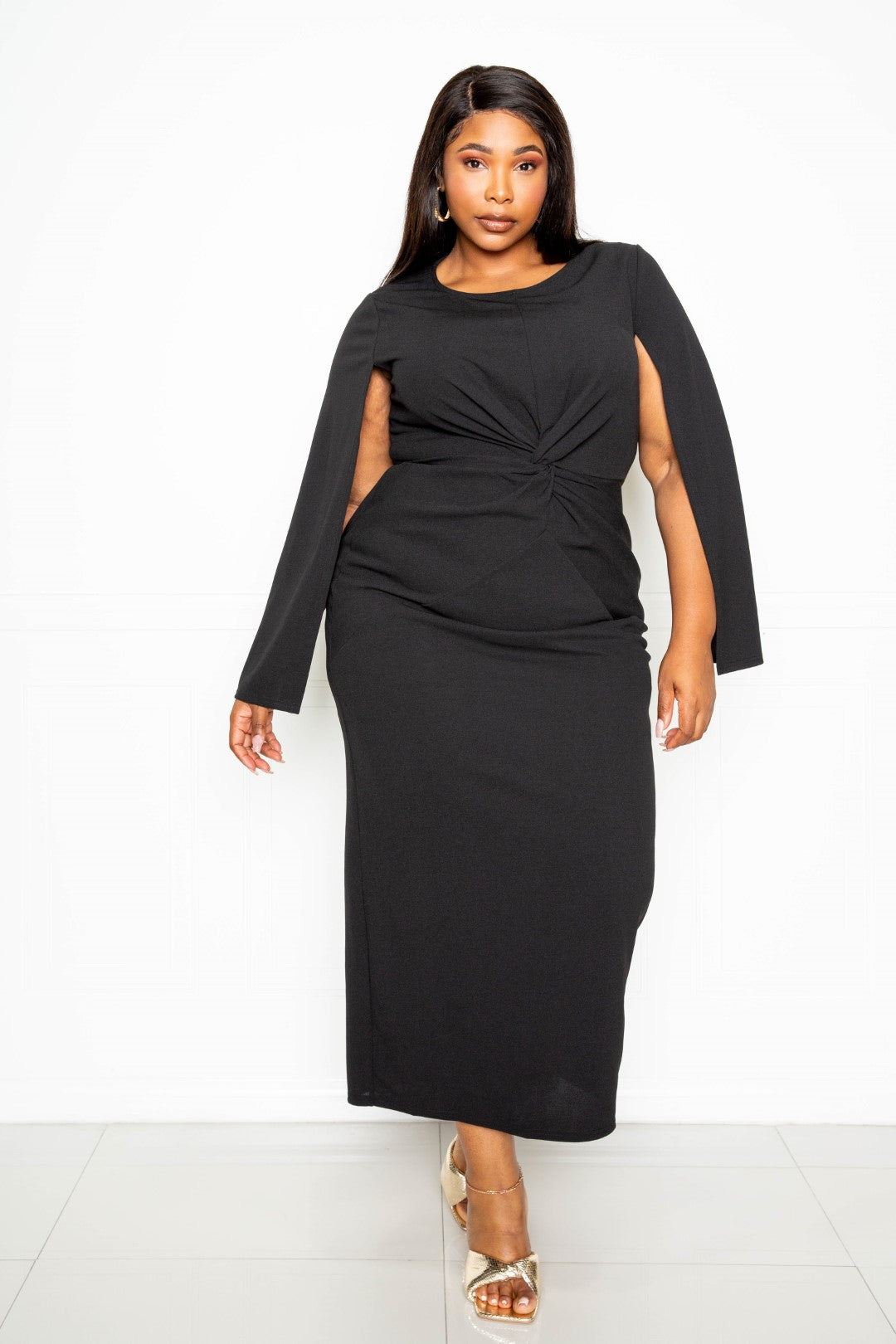 Cape Sleeve Dress With Knot Detail - Women & Men Fashion Store | JL Fashion Store