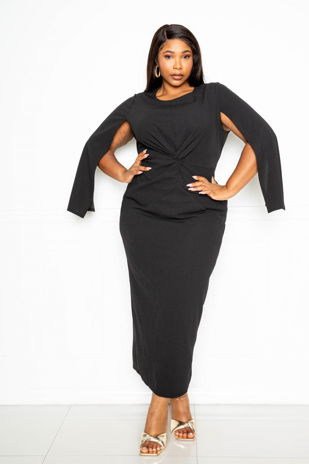 Cape Sleeve Dress With Knot Detail - Women & Men Fashion Store | JL Fashion Store