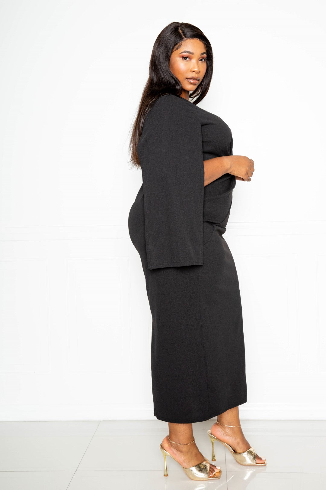 Cape Sleeve Dress With Knot Detail - Women & Men Fashion Store | JL Fashion Store