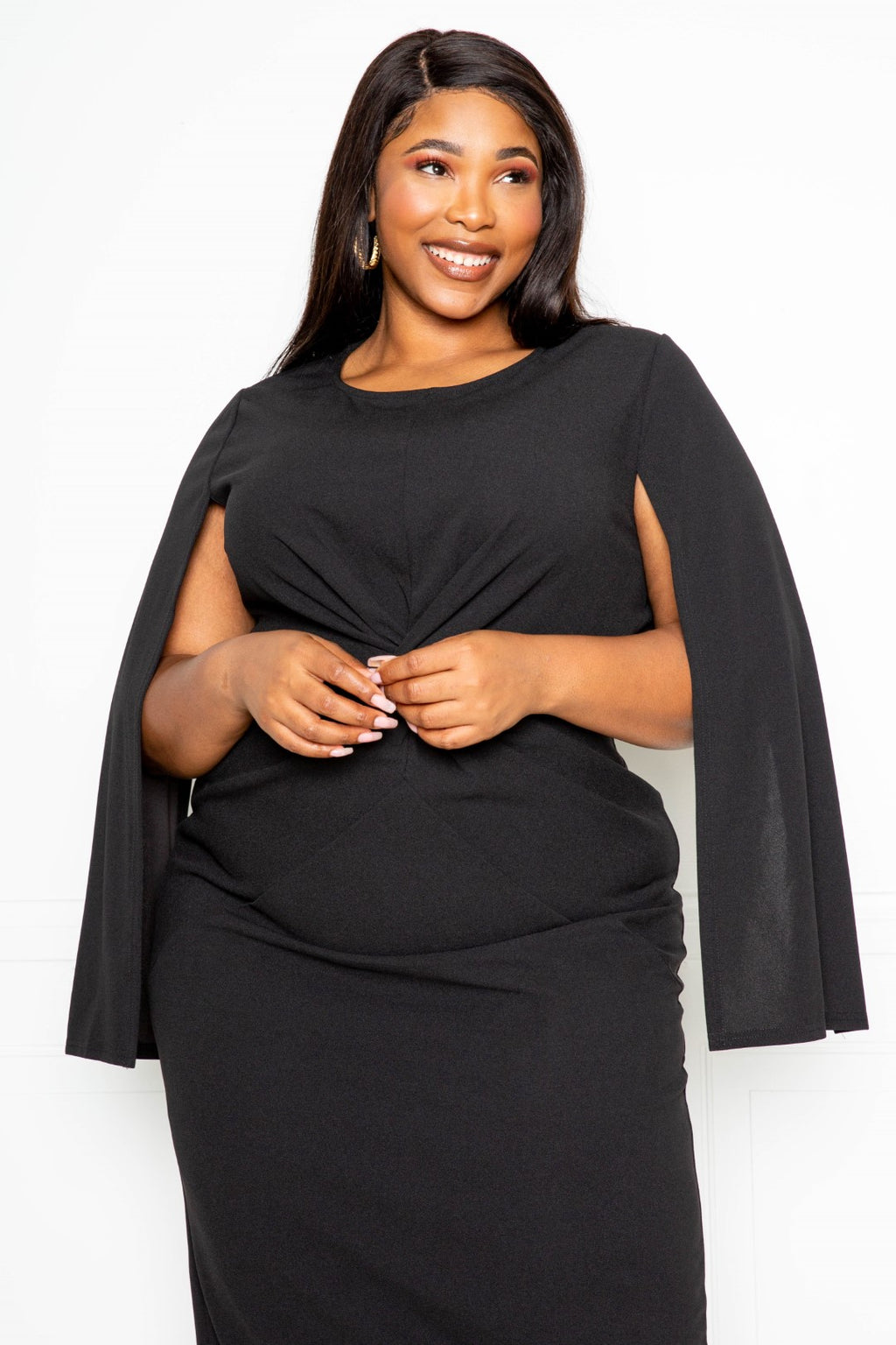 Cape Sleeve Dress With Knot Detail - Women & Men Fashion Store | JL Fashion Store