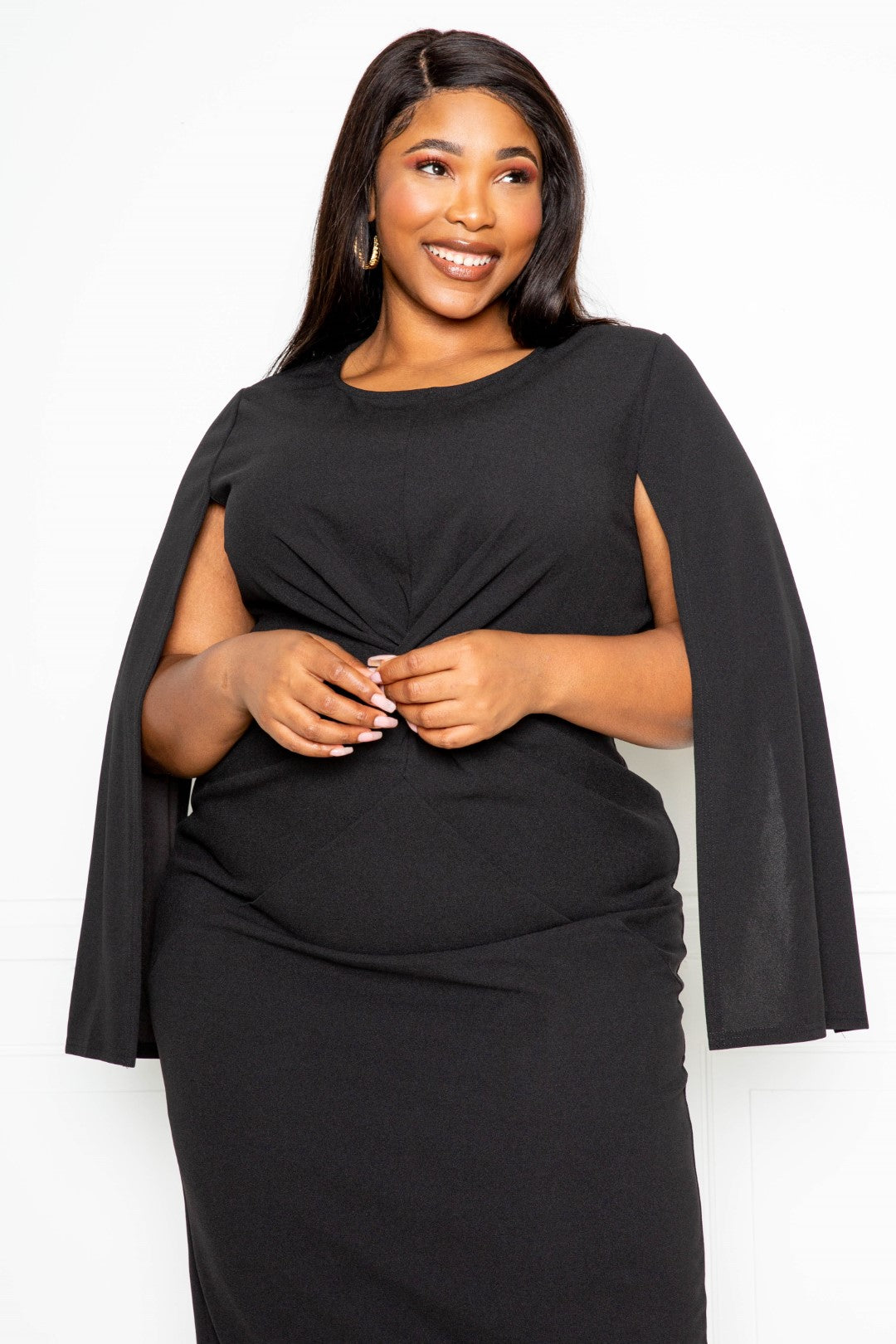 Cape Sleeve Dress With Knot Detail - Women & Men Fashion Store | JL Fashion Store