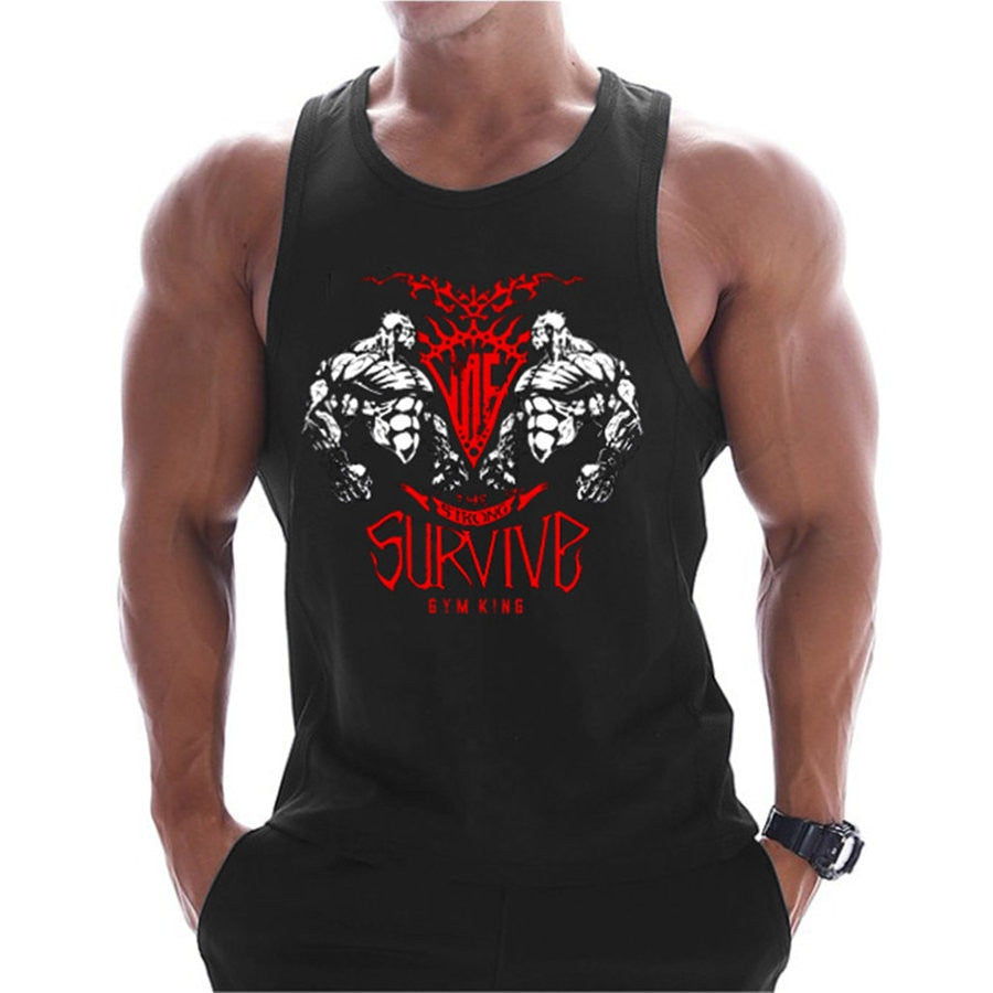 Casual Printed Tank Tops Men Bodybuilding Sleeveless Shirt Cotton Gym Fitness Workout Clothes Stringer Singlet Male Summer Vest