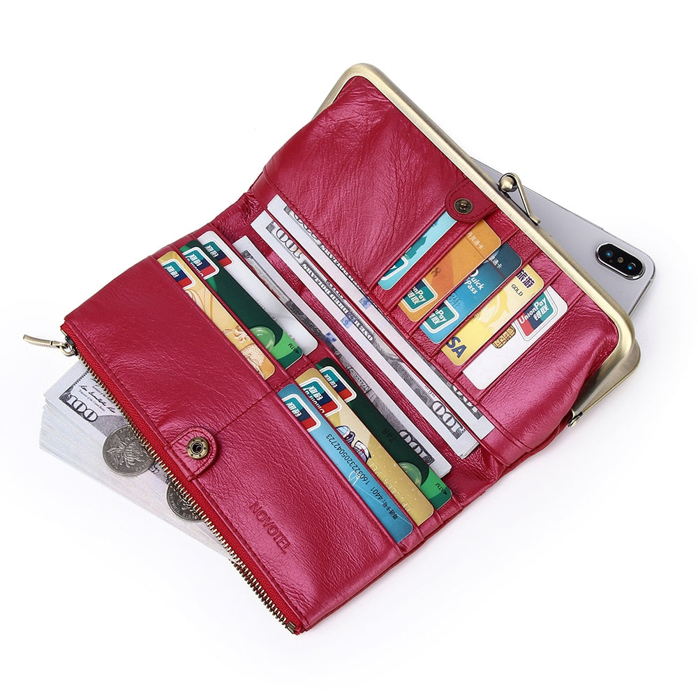 Unishow Genuine Leather Women Wallet Long Clip Women Purse Clutch Brand Designer Cow Leather Ladies Wallet Female Phone Purse