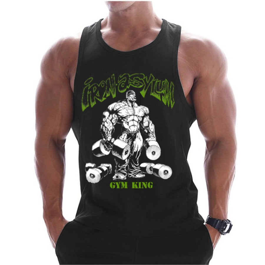 Casual Printed Tank Tops Men Bodybuilding Sleeveless Shirt Cotton Gym Fitness Workout Clothes Stringer Singlet Male Summer Vest