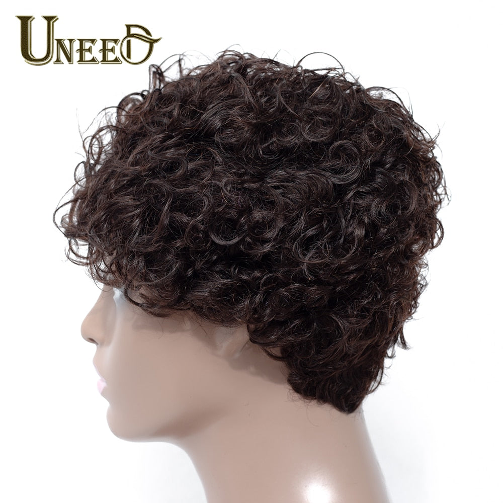 Uneed Short Curly Bob Wig Brazilian Curly Human Hair Wigs For Women Natural Black Non Remy Hair 130% Density Jerry Curl Wigs