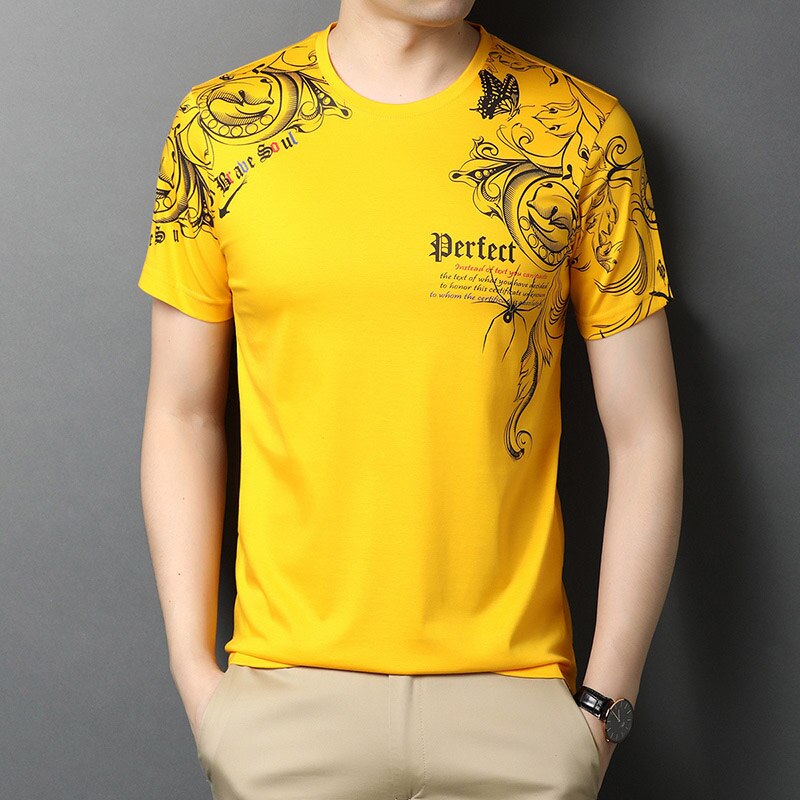Top Quality Mercerized Cotton Summer Print New Brand Tops O Neck t Shirt Men 2023 Short Sleeve Casual Fashion Mens Clothing