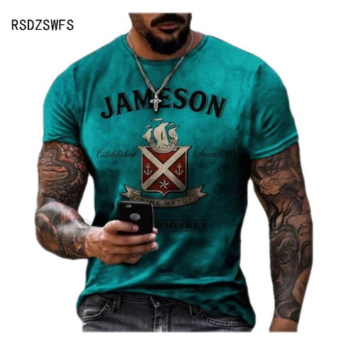 Summer Men's T-Shirt Street Personalized Fashion Blue LetterPrint  3D Clothes Large Size Mens