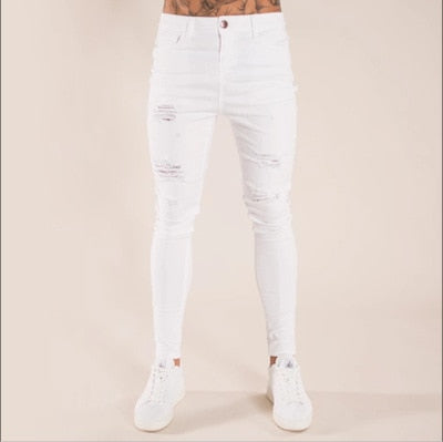 Skinny Jeans Men Hip Hop striped  elastic slim fit Denim