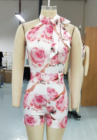 Women Summer Floral Print Sleeveless Romper Women Jumpsuit