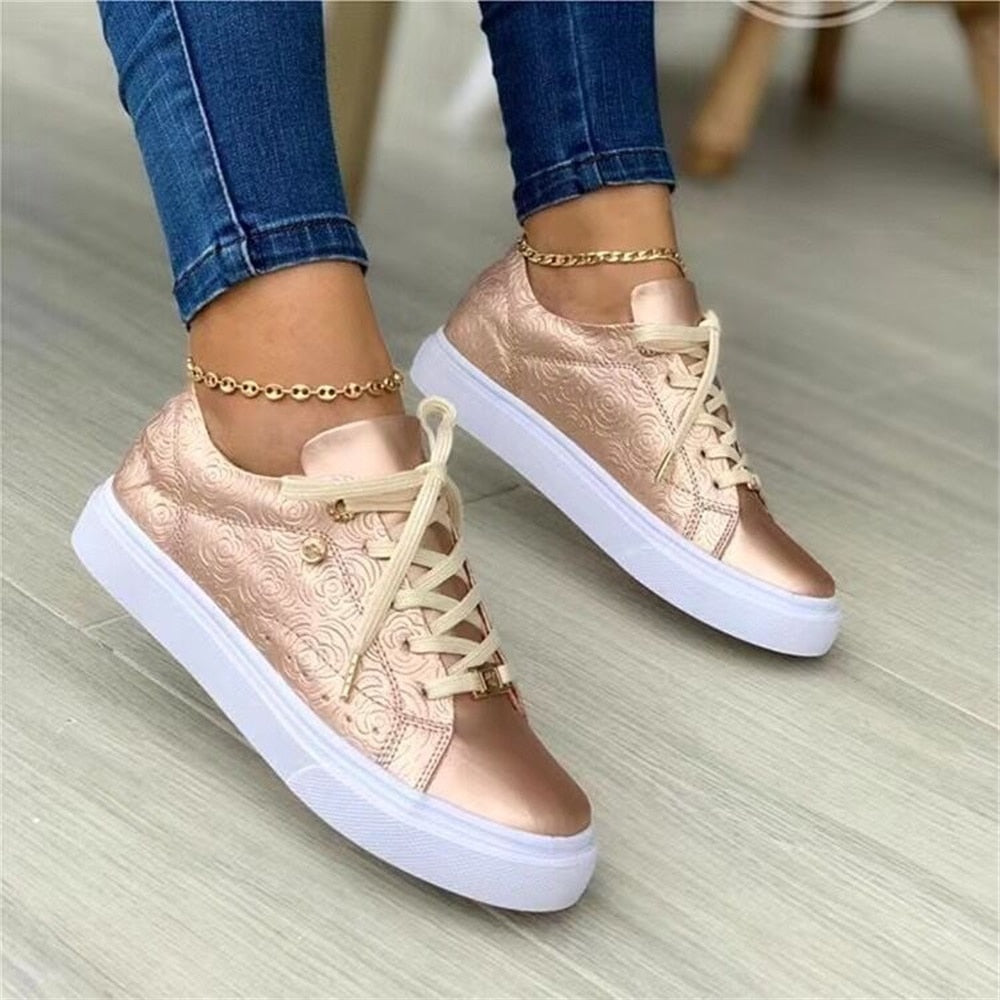 Women&#39;s Sports Shoes 2023 Spring New Breathable Ladies Lace Up Casual Vulcanized Shoes Running Walking Trendy Sneakers 36-43