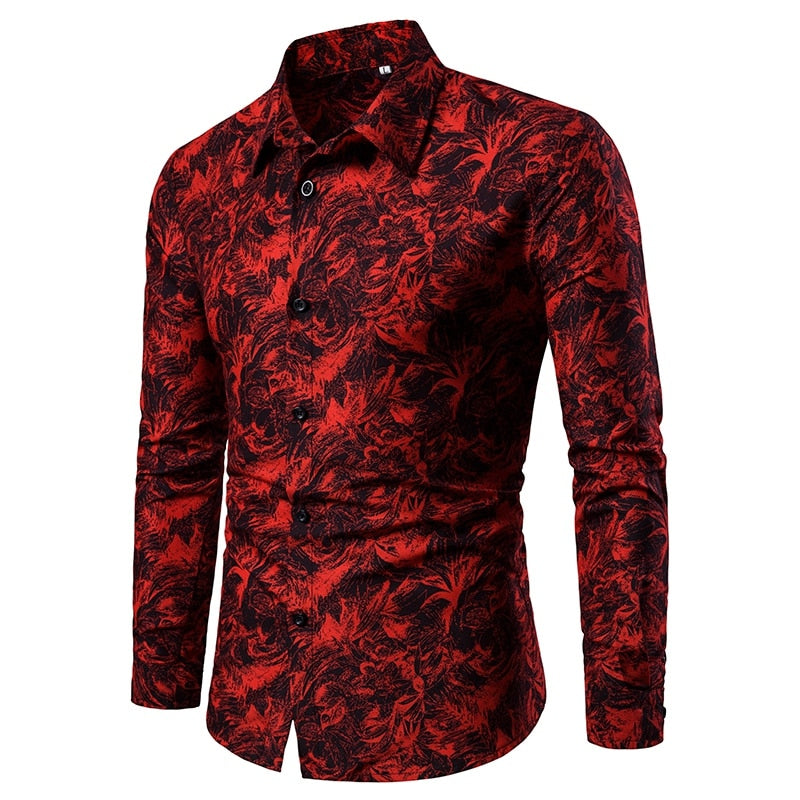Summer Spring Men&#39;s Shirt Printed Casual Long Sleeved Shirt