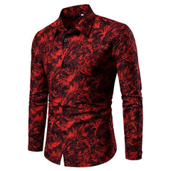 Summer Spring Men's Shirt Printed Casual Long Sleeved Shirt