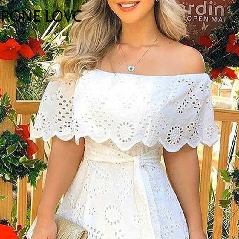 Women Solid Off Shoulder Hole Mini Dress Casual Dress  Elegant Fashion Chic Dress
