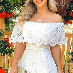 Women Solid Off Shoulder Hole Mini Dress Casual Dress  Elegant Fashion Chic Dress