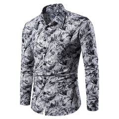 Summer Spring Men's Shirt Printed Casual Long Sleeved Shirt