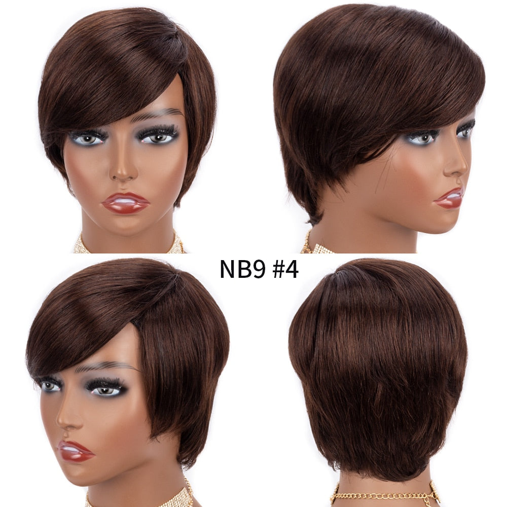 VIP Short Pixie Cut Wig Cheap Human Hair Wigs Straight Bob Wigs With Bangs Full Machine Human Hair for Black Women Black &amp; Ombre