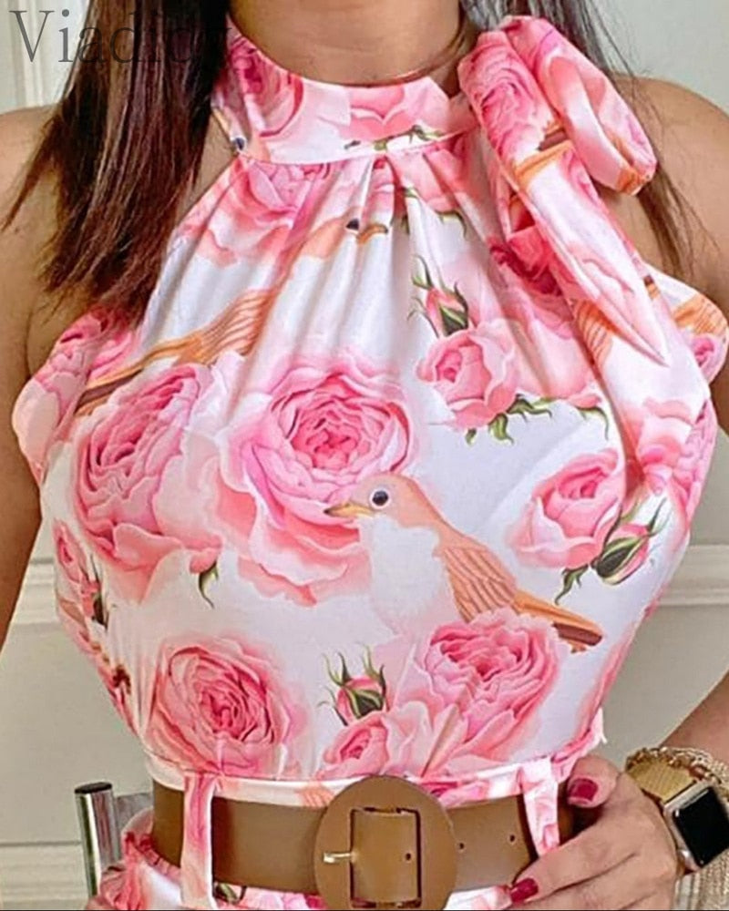 Women Summer Floral Print Sleeveless Romper Women Jumpsuit