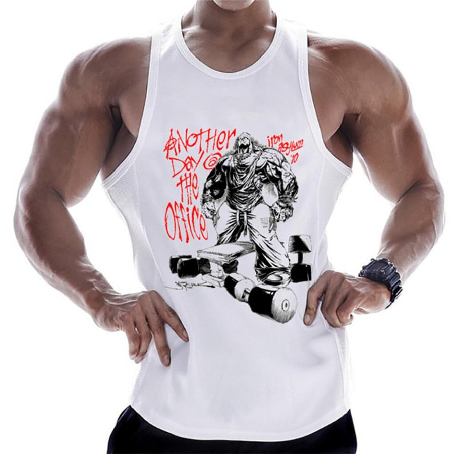 Casual Printed Tank Tops Men Bodybuilding Sleeveless Shirt Cotton Gym Fitness Workout Clothes Stringer Singlet Male Summer Vest