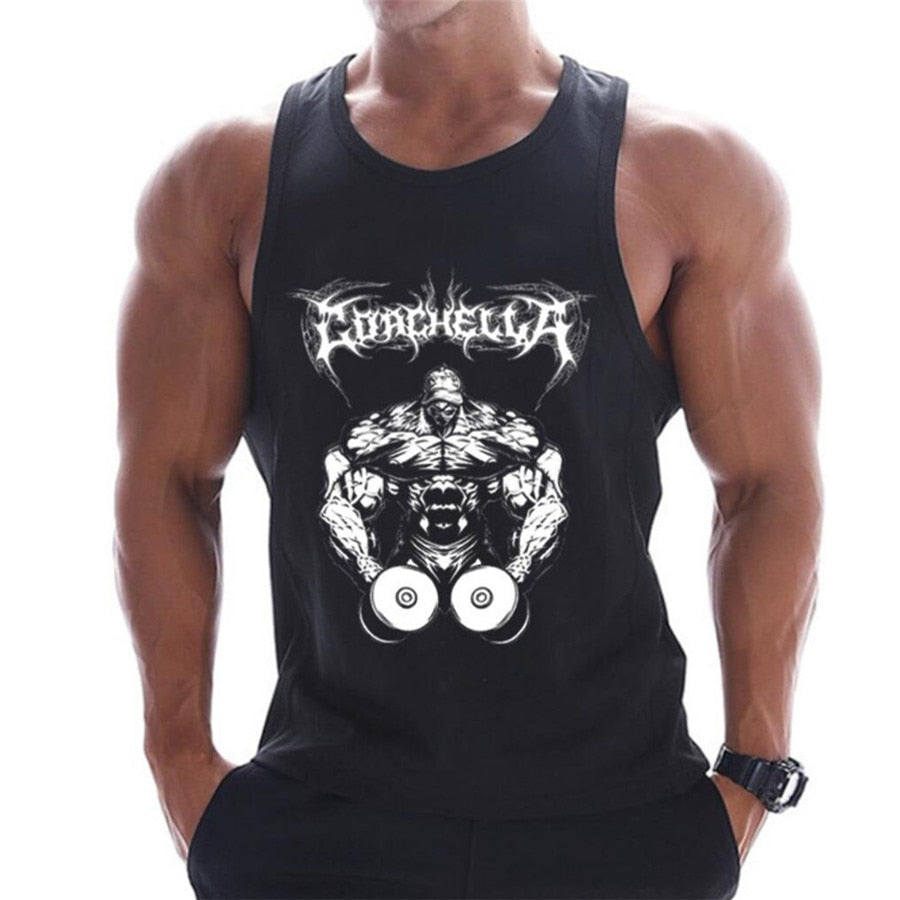 Casual Printed Tank Tops Men Bodybuilding Sleeveless Shirt Cotton Gym Fitness Workout Clothes Stringer Singlet Male Summer Vest