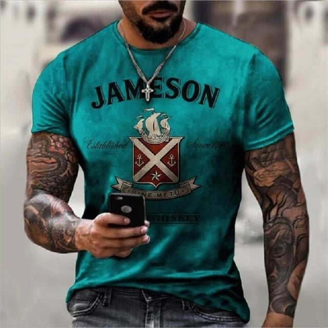 Summer Men&#39;s T-Shirt Street Personalized Fashion Blue LetterPrint  3D Clothes Large Size Mens