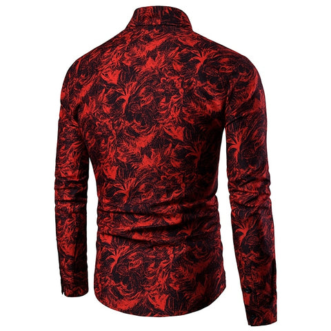 Summer Spring Men's Shirt Printed Casual Long Sleeved Shirt