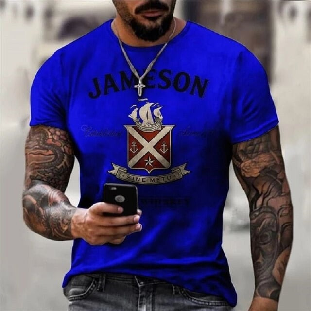 Summer Men&#39;s T-Shirt Street Personalized Fashion Blue LetterPrint  3D Clothes Large Size Mens