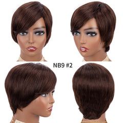 VIP Short Pixie Cut Wig Cheap Human Hair Wigs Straight Bob Wigs With Bangs Full Machine Human Hair for Black Women Black &amp; Ombre