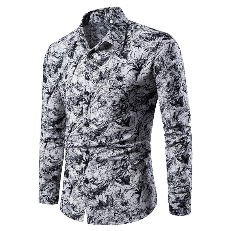 Summer Spring Men&#39;s Shirt Printed Casual Long Sleeved Shirt
