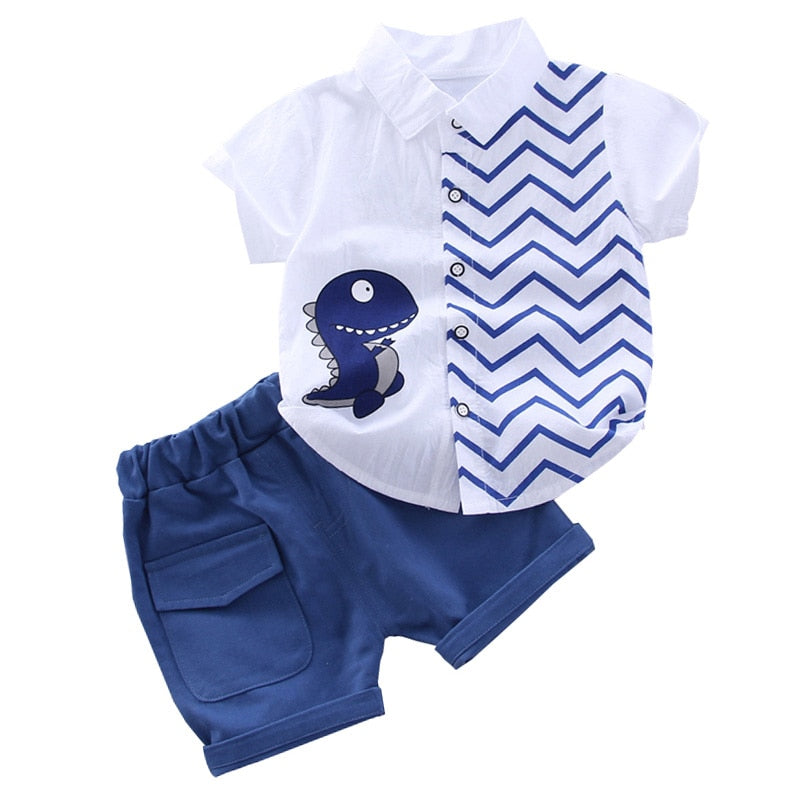 Summer Toddler Baby Boy Clothes Cute Dinosaur Tops Short Blue Pants 2Pcs Oitfits Cotton Printed Short Sleeve Casual Clothes Set