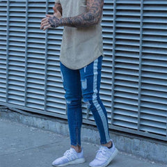Skinny Jeans Men Hip Hop striped  elastic slim fit Denim