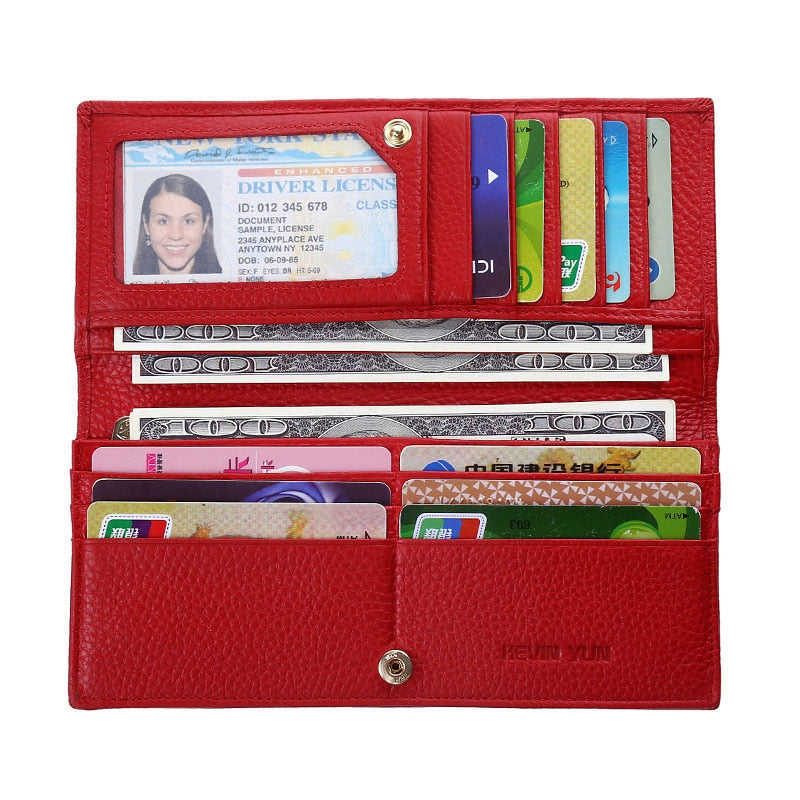 Fashion Genuine Leather Women Wallets RFID Blocking Long Slim Bifold Lady Card Holder Purse